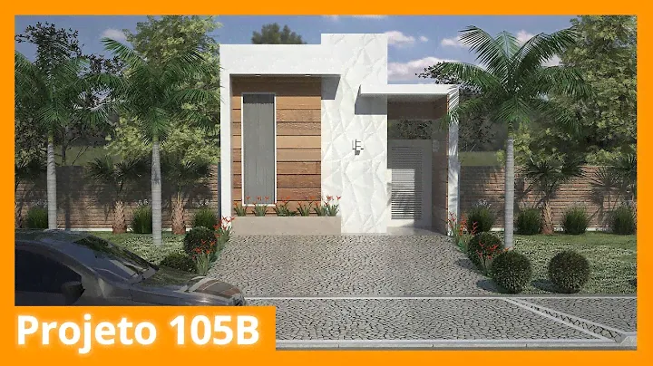 Planta de casa simples, pequena e popular em 3D - 105B